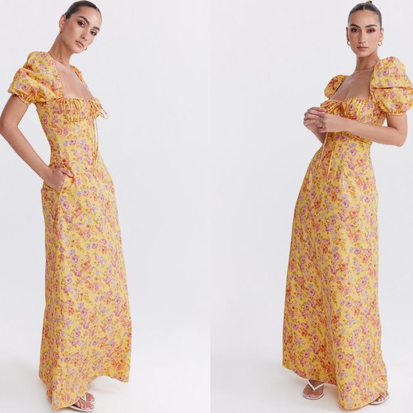 HOUSE OF CB 'Felizia' Butter Print Puff Sleeve Sundress NWT - Picture 9 of 10